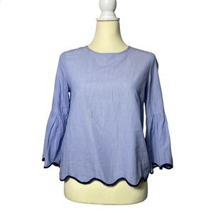 Zara Basic Collection Blue Pinstriped 3/4 Bell Sleeve Top Women's Size Small